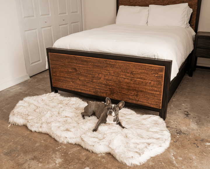 PupRug® Runner Faux Fur Memory Foam Dog Bed - Curve White with Brown Accents - - Dog Beds by Paw.com