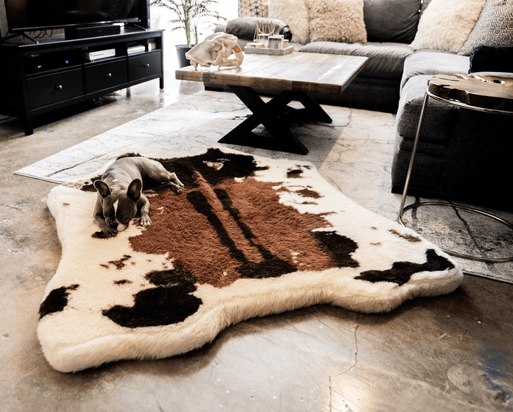 PupRug® Animal Print Memory Foam Dog Bed - Brown Faux Cowhide - Original (55" L x 50" W) - Dog Beds by Paw.com