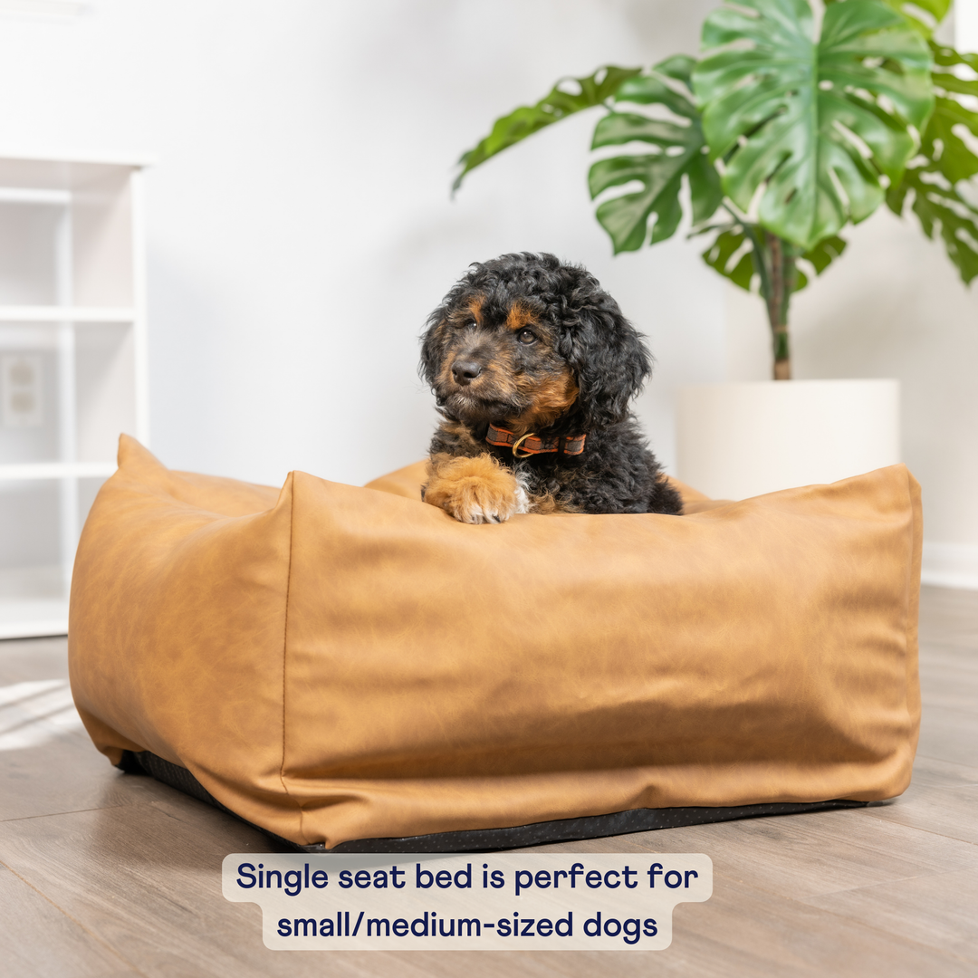 PupProtector™ Faux Leather Memory Foam Dog Car Bed - Camel - - Travel by Paw.com