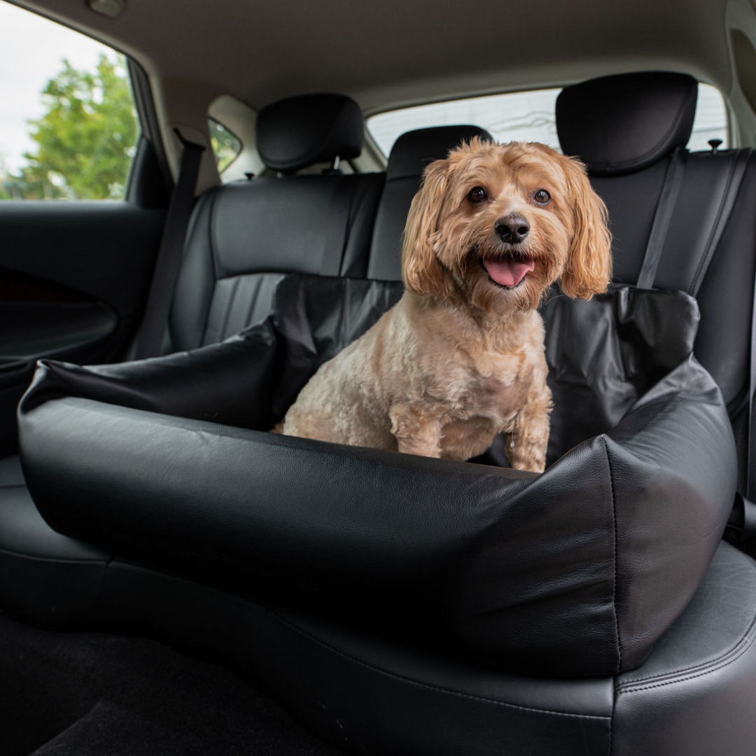 PupProtector™ Faux Leather Memory Foam Dog Car Bed - Black - Double Seat (36" x 18" x 13") - Travel by Paw.com