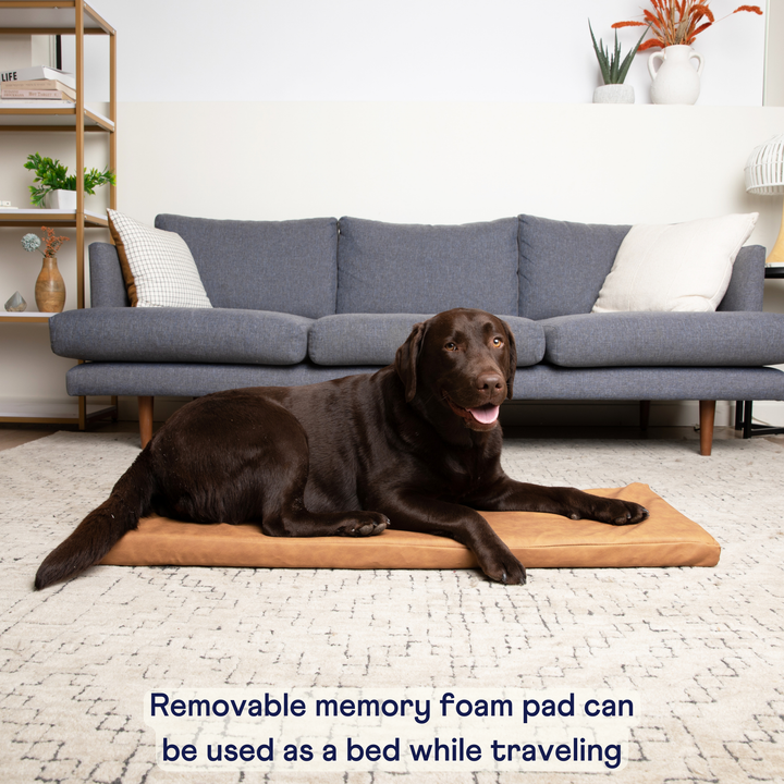PupProtector™ Faux Leather Memory Foam Dog Car Bed - Camel - - Travel by Paw.com
