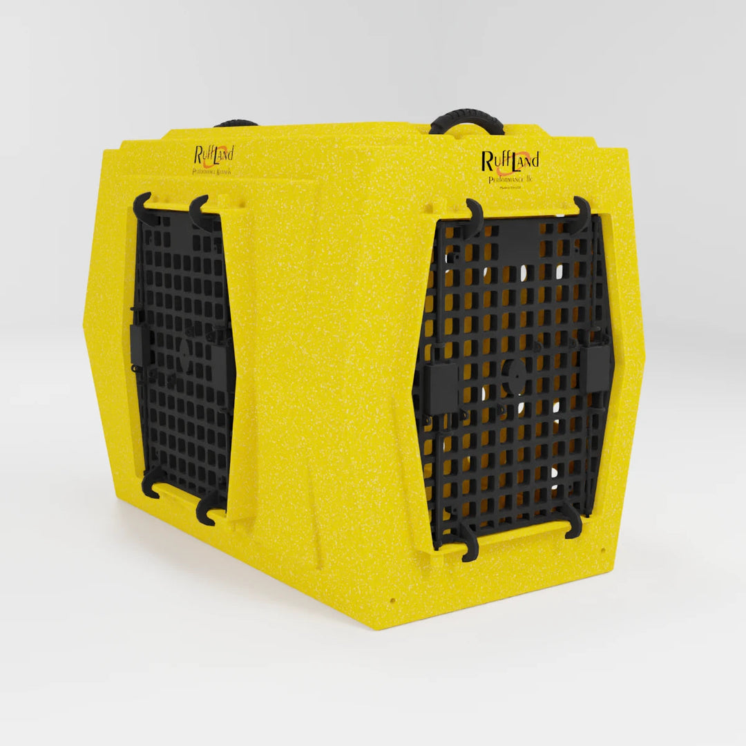 RuffLand Large Kennel - Sunflower Yellow Double Door (Front Left) - Dog crates by Ruff Land Performance Kennels