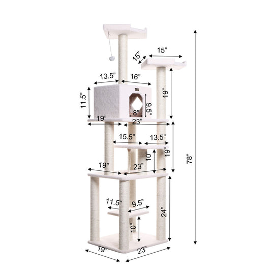 Armarkat 78" 6-Level Cat Tree with Playhouse and Rope Swing - Ivory - - Cat Tree by Armarkat