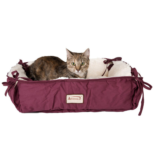 Armarkat 2-in-1 Cat Bed and Fleece Mat - Burgundy/Ivory - - Cat Beds by Armarkat