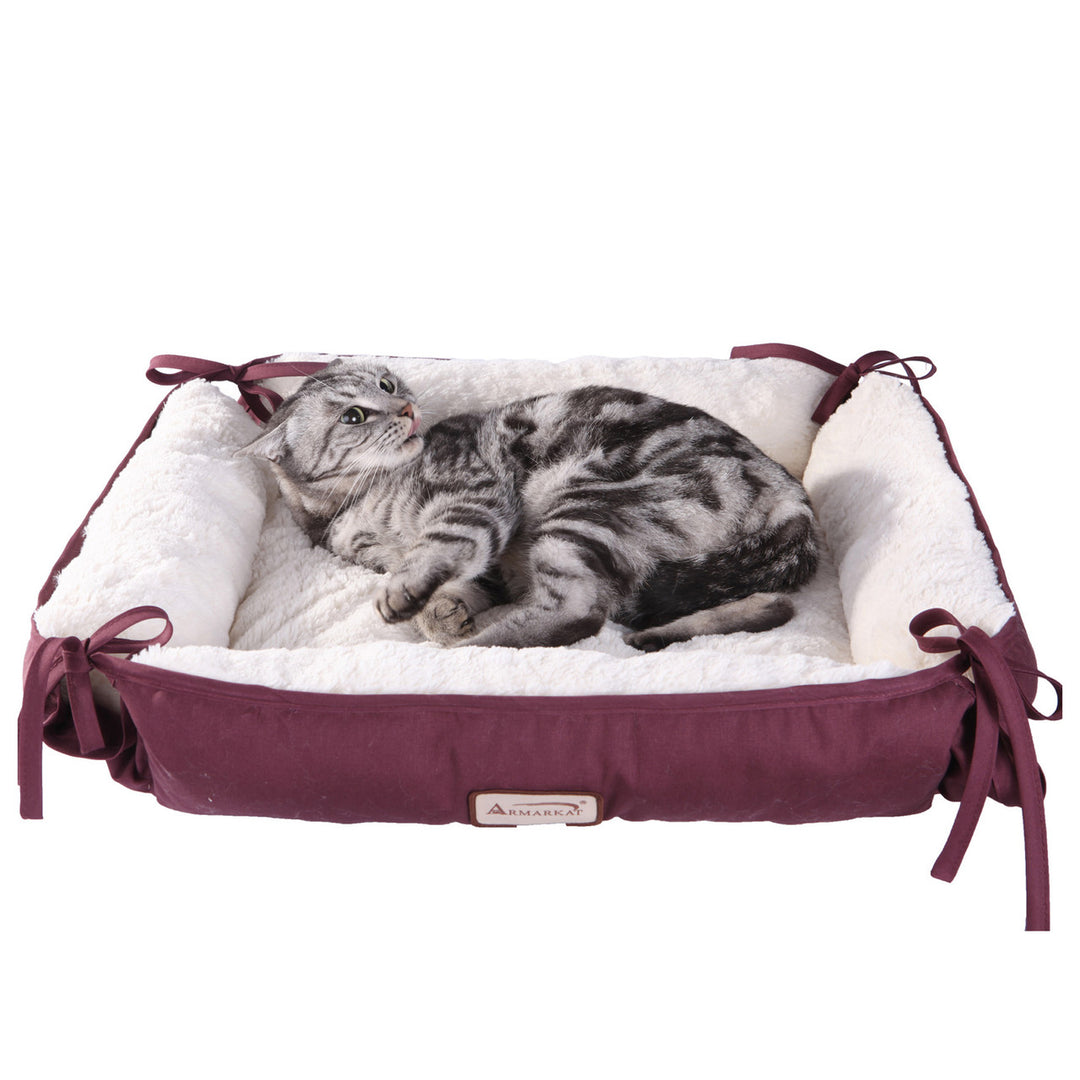 Armarkat 2-in-1 Cat Bed and Fleece Mat - Burgundy/Ivory - - Cat Beds by Armarkat