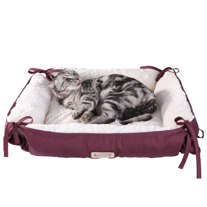 Armarkat 2-in-1 Cat Bed and Fleece Mat - Burgundy/Ivory - - Cat Beds by Armarkat