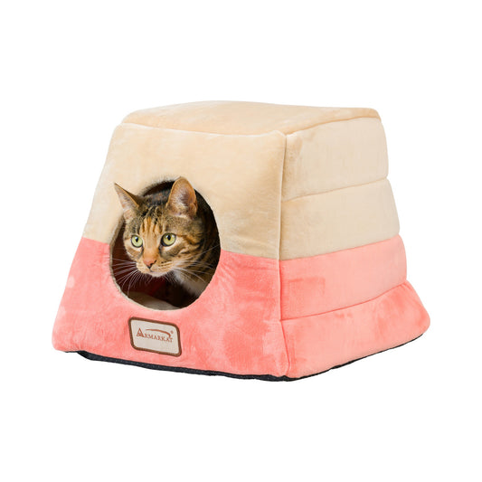 Armarkat 2-in-1 Cate Cave and Bed - Orange/Beige - - Cat Beds by Armarkat