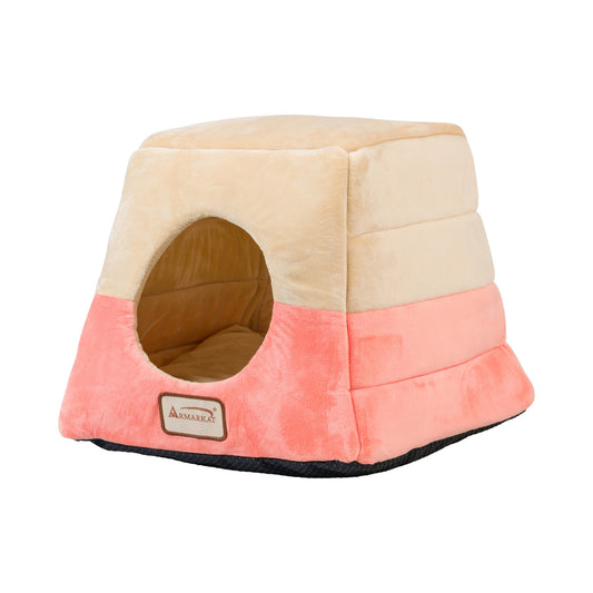 Armarkat 2-in-1 Cate Cave and Bed - Orange/Beige - - Cat Beds by Armarkat