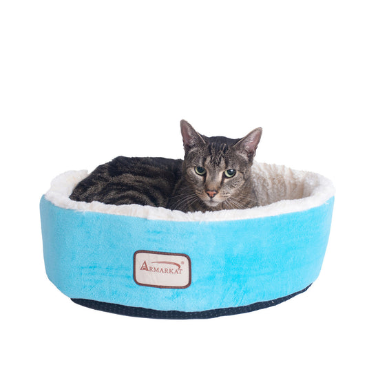 Armarkat Soft Plush Round Cat Bed - Sky Blue/Ivory - - Cat Beds by Armarkat