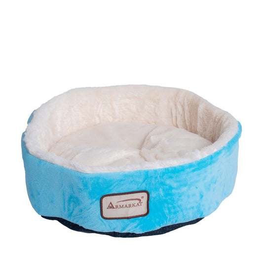 Armarkat Soft Plush Round Cat Bed - Sky Blue/Ivory - - Cat Beds by Armarkat
