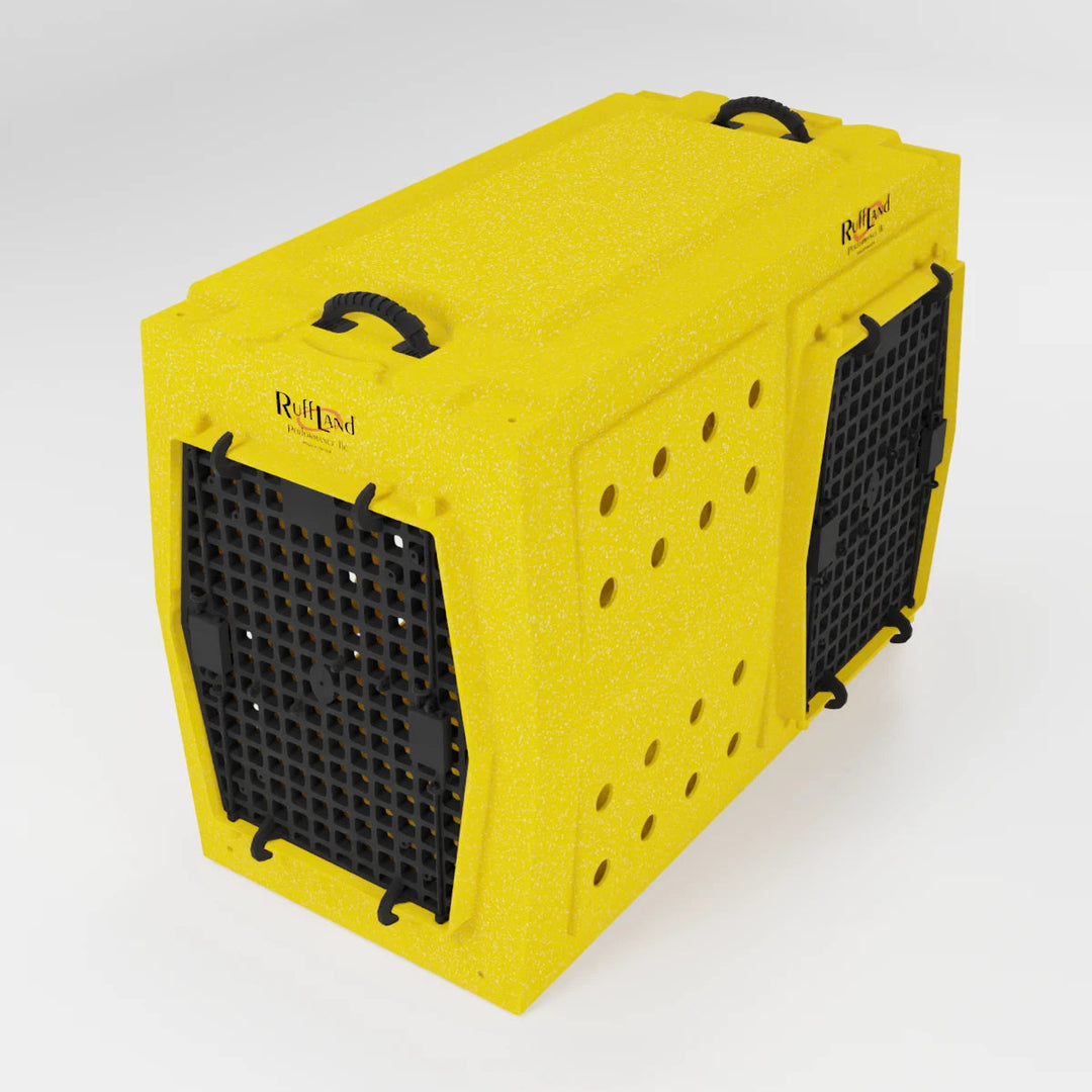 RuffLand X-Large Kennel - Sunflower Yellow Double Door (Front Right) - by Ruff Land Performance Kennels