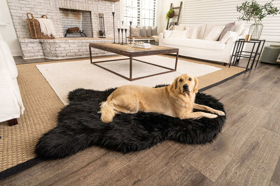 PupRug by Paw.com® Faux Fur Orthopedic Dog Bed - Curve Midnight Black - Large (50" L x 30" W) - Dog Beds by Paw.com