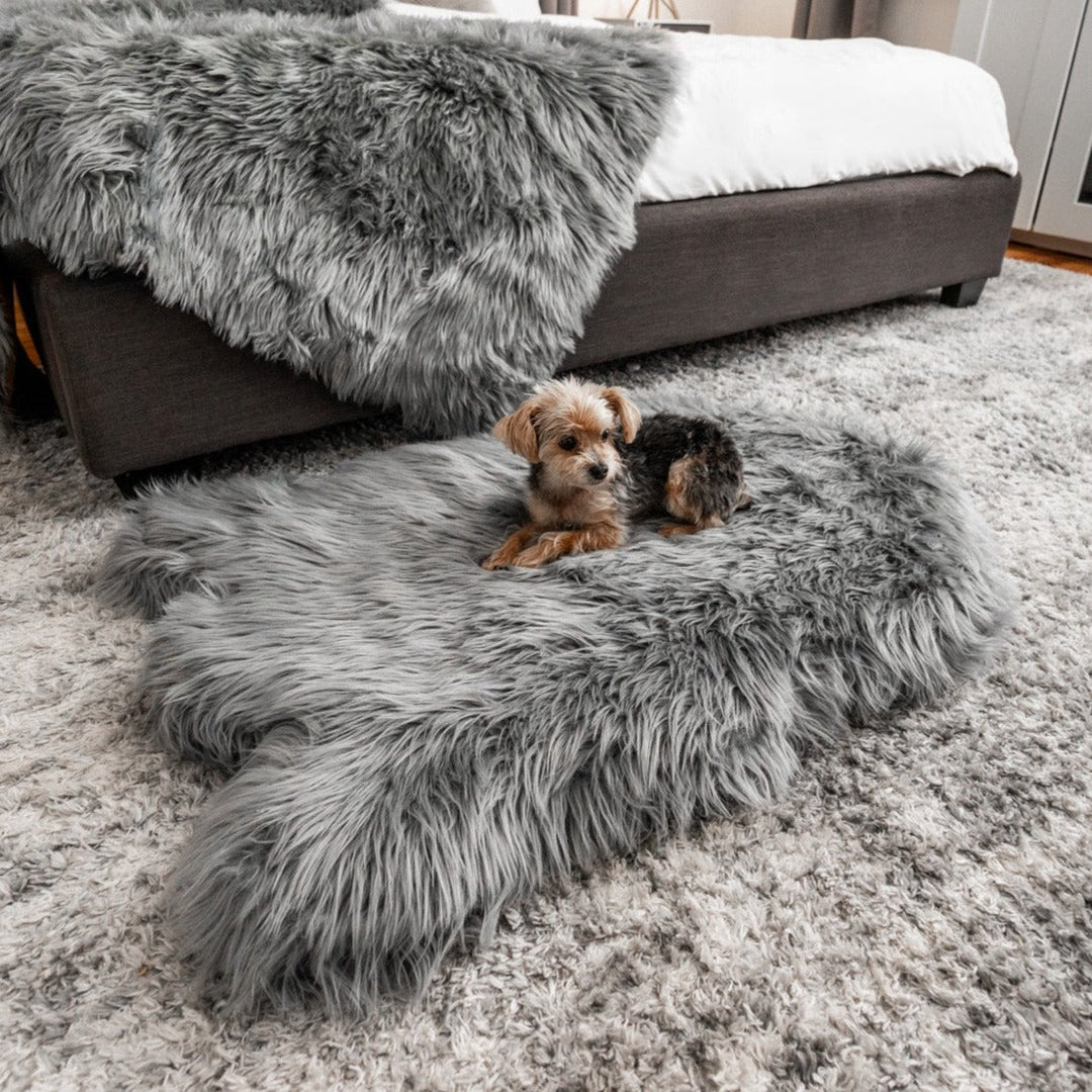 PupRug by Paw.com® Faux Fur Orthopedic Dog Bed - Curve Charcoal Grey - Medium (40" L x 25" W) - Dog Beds by Paw.com