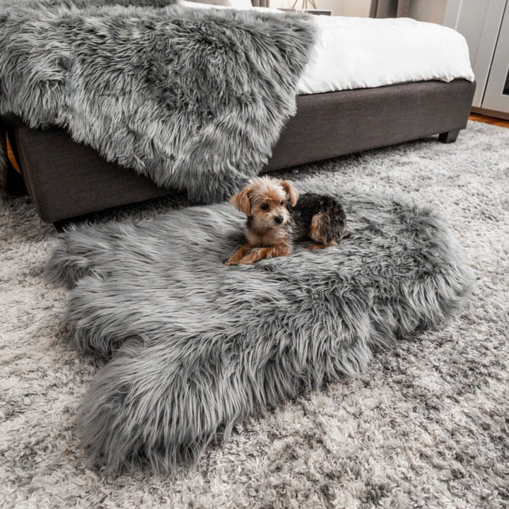PupRug by Paw.com® Faux Fur Orthopedic Dog Bed - Curve Charcoal Grey - Medium (40" L x 25" W) - Dog Beds by Paw.com