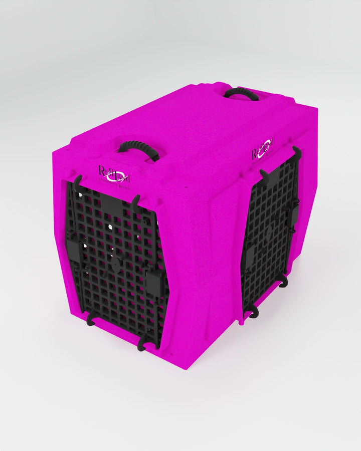 RuffLand Intermediate Kennel - Hot Pink Double Door (Front Right) - Dog crates by Ruff Land Performance Kennels
