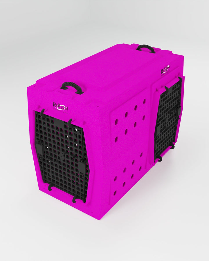 RuffLand X-Large Kennel - Hot Pink Double Door (Front Right) - by Ruff Land Performance Kennels