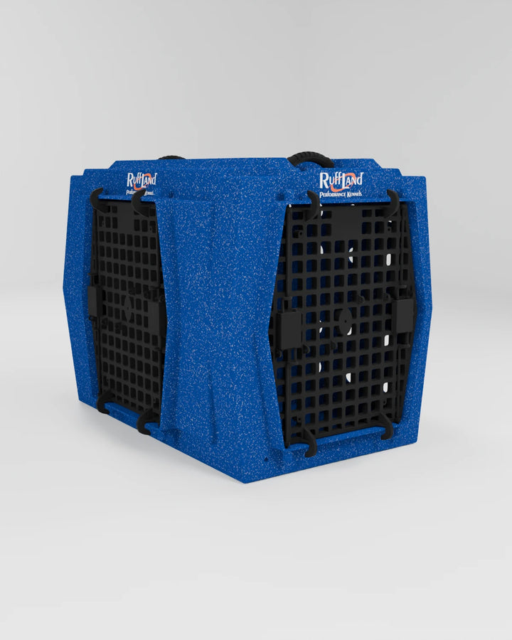RuffLand Intermediate Kennel - Patriotic Blue Double Door (Front Left) - Dog crates by Ruff Land Performance Kennels