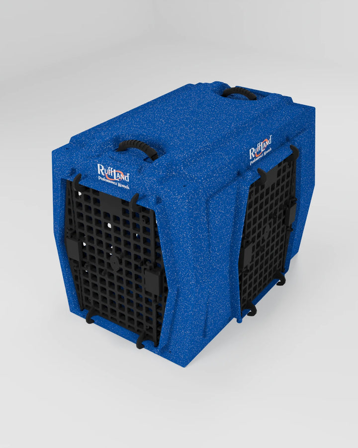 RuffLand Intermediate Kennel - Patriotic Blue Double Door (Front Right) - Dog crates by Ruff Land Performance Kennels
