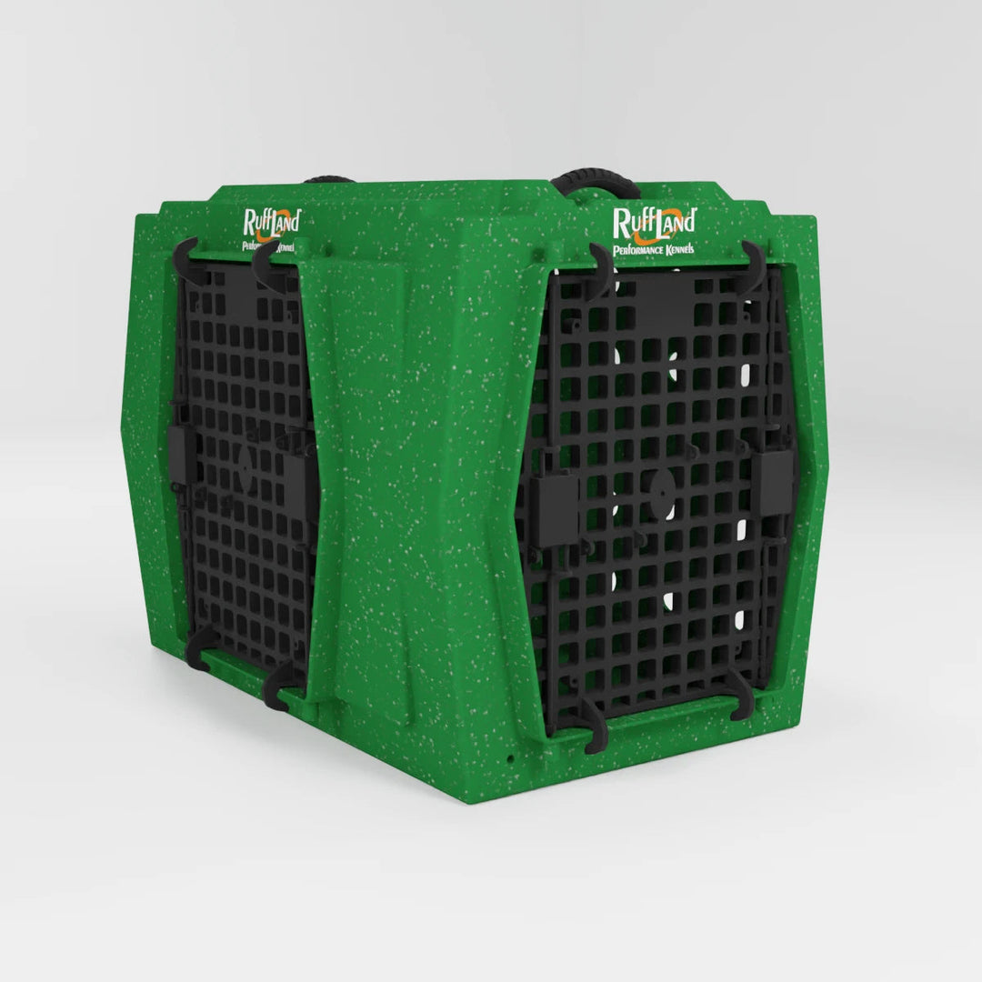 RuffLand Intermediate Kennel - GoGreen Double Door (Front Left) - Dog crates by Ruff Land Performance Kennels