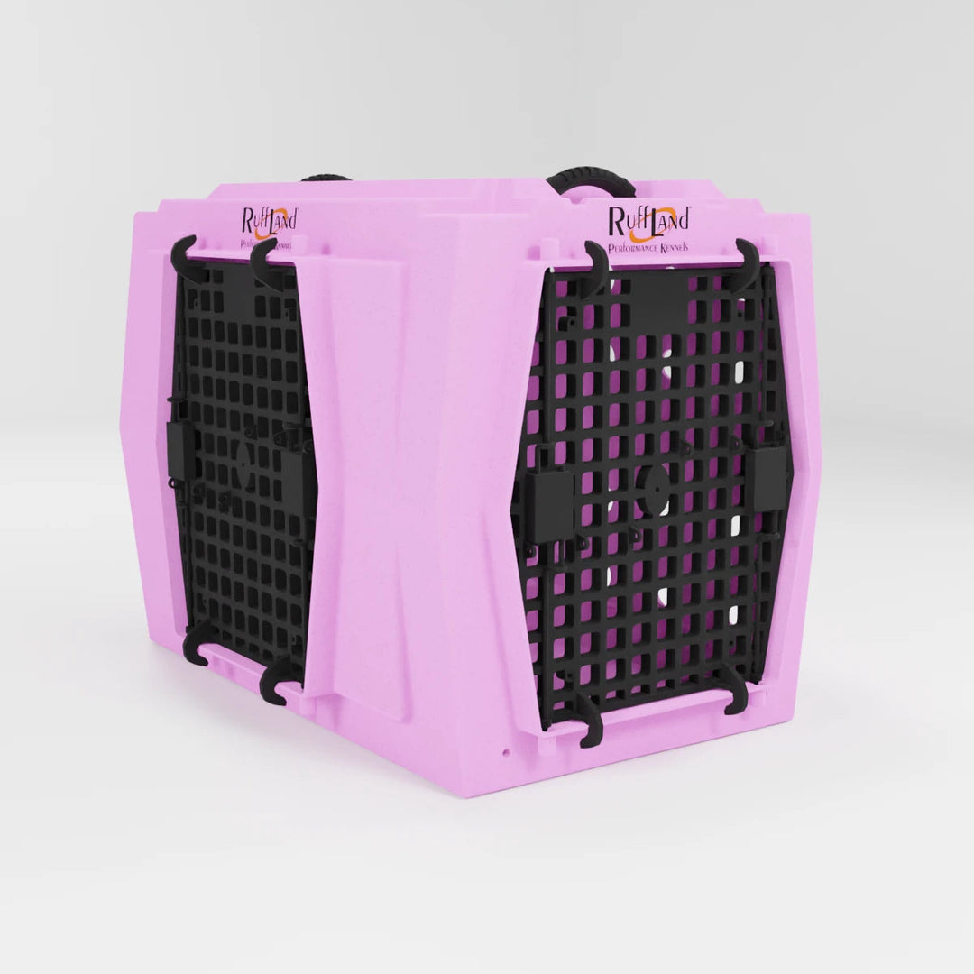 RuffLand Intermediate Kennel - Light Pink Double Door (Front Left) - Dog crates by Ruff Land Performance Kennels