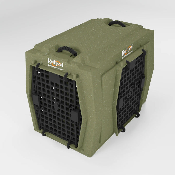 RuffLand Intermediate Kennel - Olive Drab Double Door (Front Right) - Dog crates by Ruff Land Performance Kennels
