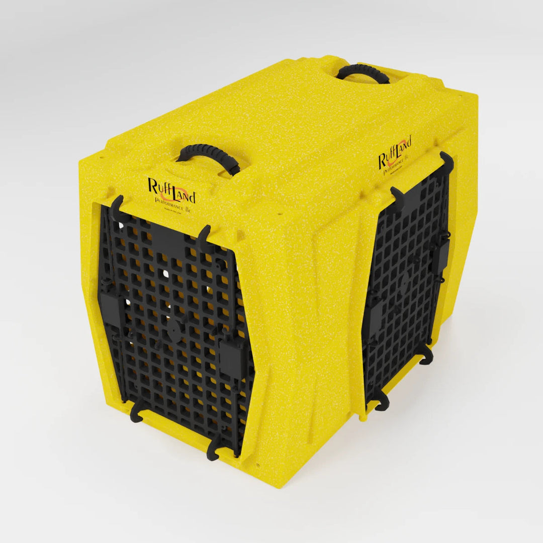 RuffLand Intermediate Kennel - Sunflower Yellow Double Door (Front Right) - Dog crates by Ruff Land Performance Kennels
