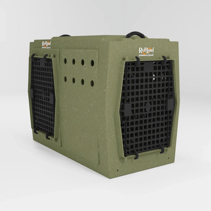 RuffLand X-Large Kennel - Olive Drab Double Door (Front Left) - by Ruff Land Performance Kennels