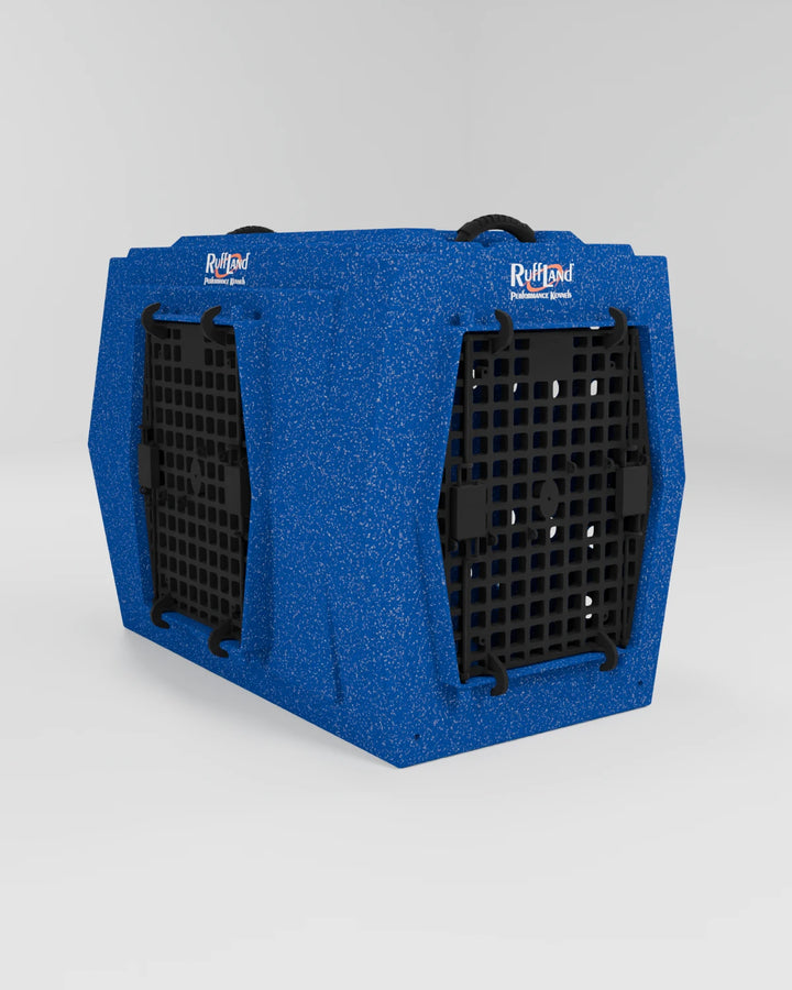 RuffLand Large Kennel - Patriotic Blue Double Door (Front Left) - Dog crates by Ruff Land Performance Kennels