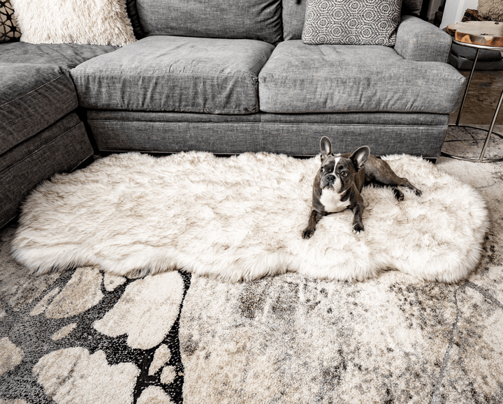 PupRug® Runner Faux Fur Memory Foam Dog Bed - Curve White with Brown Accents - - Dog Beds by Paw.com