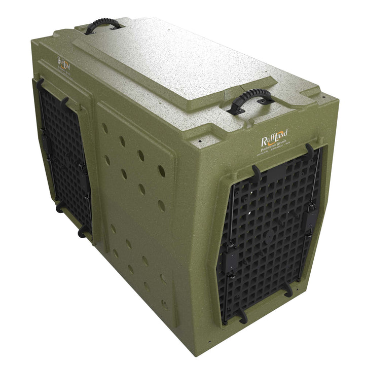 RuffLand X-Large Kennel - Olive Drab Double Door (Front Left) - Dog crates by Ruff Land Performance Kennels