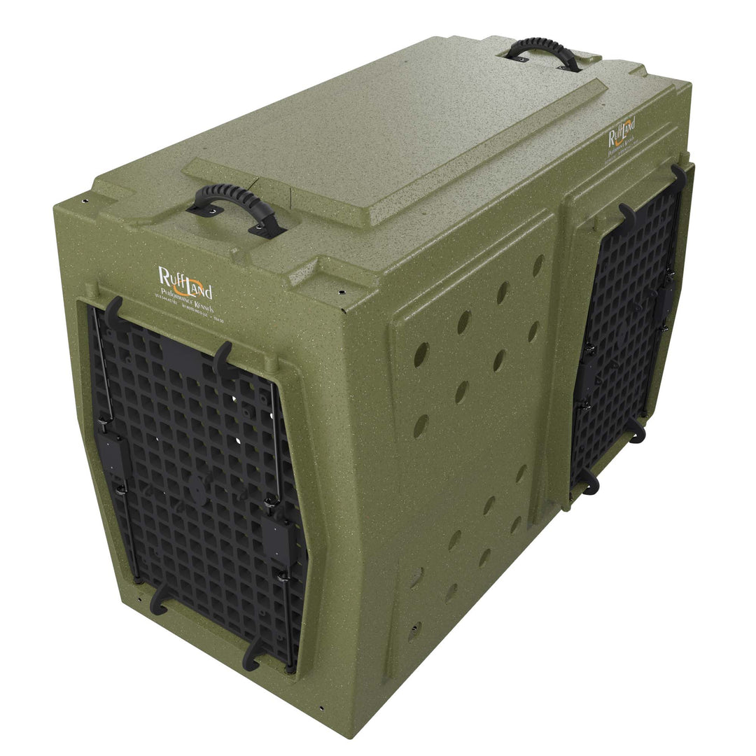 RuffLand X-Large Kennel - Olive Drab Double Door (Front Right) - Dog crates by Ruff Land Performance Kennels