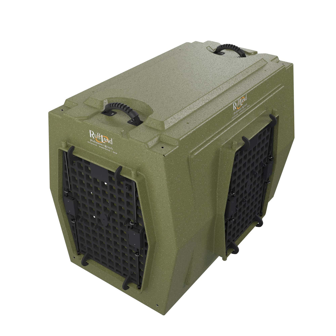 RuffLand Large Kennel - Olive Drab Double Door (Front Right) - Dog crates by Ruff Land Performance Kennels