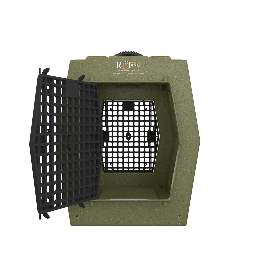 RuffLand Large Kennel - Olive Drab Double Door (Front Back) - Dog crates by Ruff Land Performance Kennels