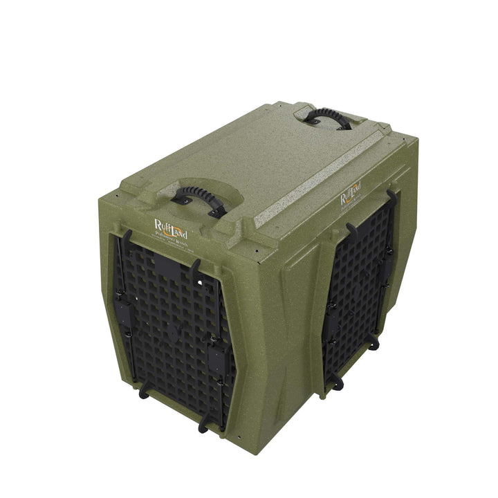 RuffLand Intermediate Kennel - Olive Drab Double Door (Front Right) - Dog crates by Ruff Land Performance Kennels