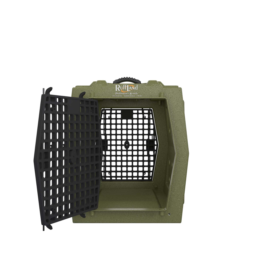 RuffLand Intermediate Kennel - Olive Drab Double Door (Front Back) - Dog crates by Ruff Land Performance Kennels