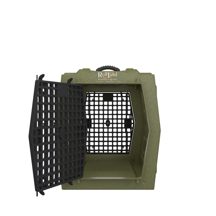 RuffLand Intermediate Kennel - Olive Drab Double Door (Front Back) - Dog crates by Ruff Land Performance Kennels
