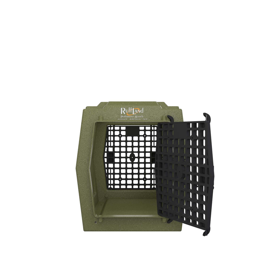 RuffLand Medium Kennel - Olive Drab Double Door (Front Back) - Dog crates by Ruff Land Performance Kennels
