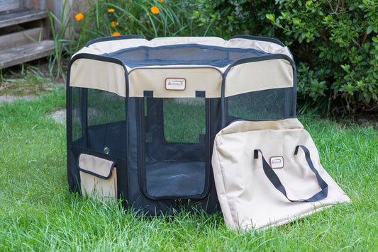 Armarkat Portable Pet Playpen - Black/Beige - - Pet pen by Armarkat