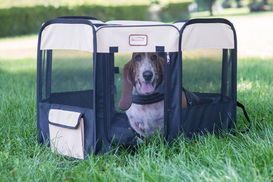 Armarkat Portable Pet Playpen - Black/Beige - - Pet pen by Armarkat