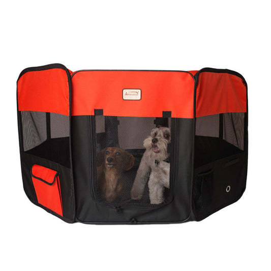 Armarkat Portable Pet Playpen - Black/Red - - Pet pen by Armarkat