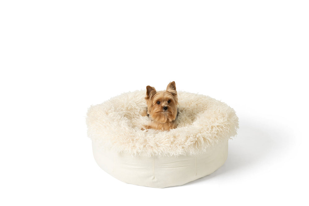 PupPouf™ Luxe Faux Fur Donut Dog Bed - Plush Sheep Ivory - - Dog Beds by Paw.com
