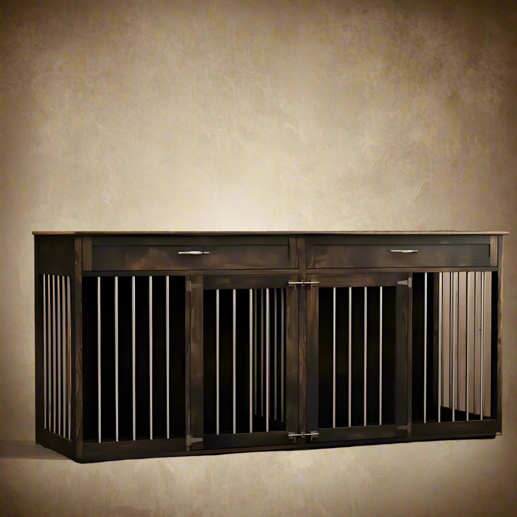 OnePaw VESTA Double Dog Furniture Crate with Drawers - Dark Rustic - Furniture Crate by OnePaw Dog Company