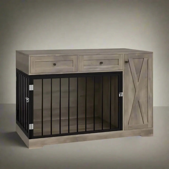 OnePaw SELENE Wooden Dog Crate with Storage - Grey - Furniture Crate by OnePaw Dog Company