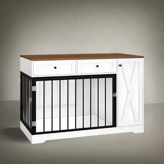 OnePaw SELENE Wooden Dog Crate with Storage - White - Furniture Crate by OnePaw Dog Company