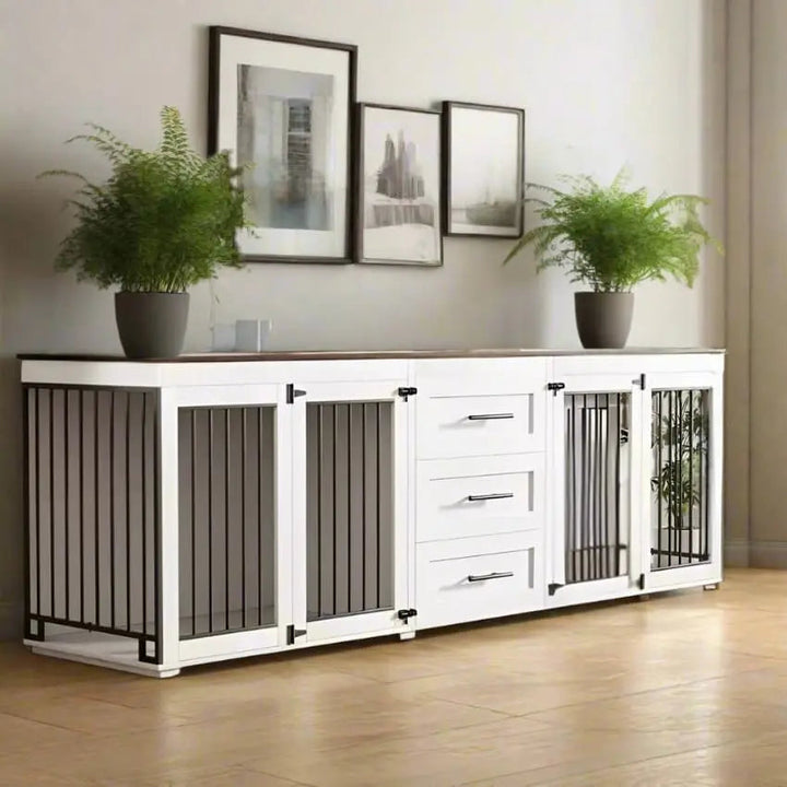 OnePaw ATHENA Large Double Dog Crate with Storage - - Furniture Crate by OnePaw Dog Company