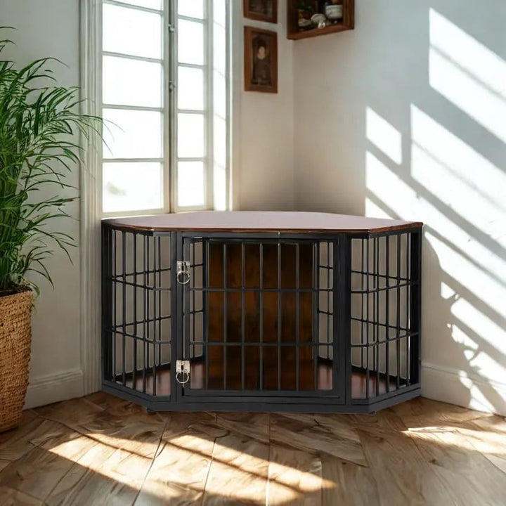 OnePaw EIRENE Corner Wooden Dog Crate for Medium Breeds - - Furniture Crate by OnePaw Dog Company