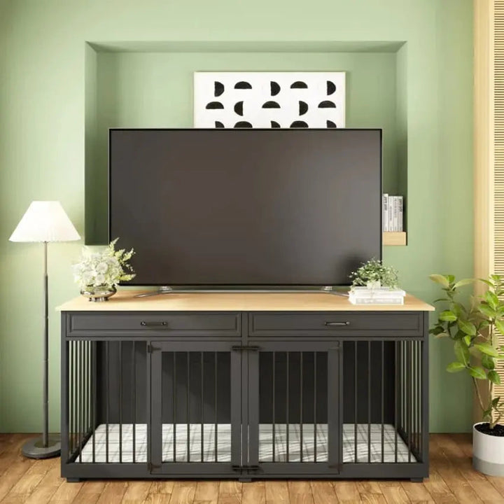 OnePaw VESTA Double Dog Furniture Crate with Drawers - - Furniture Crate by OnePaw Dog Company