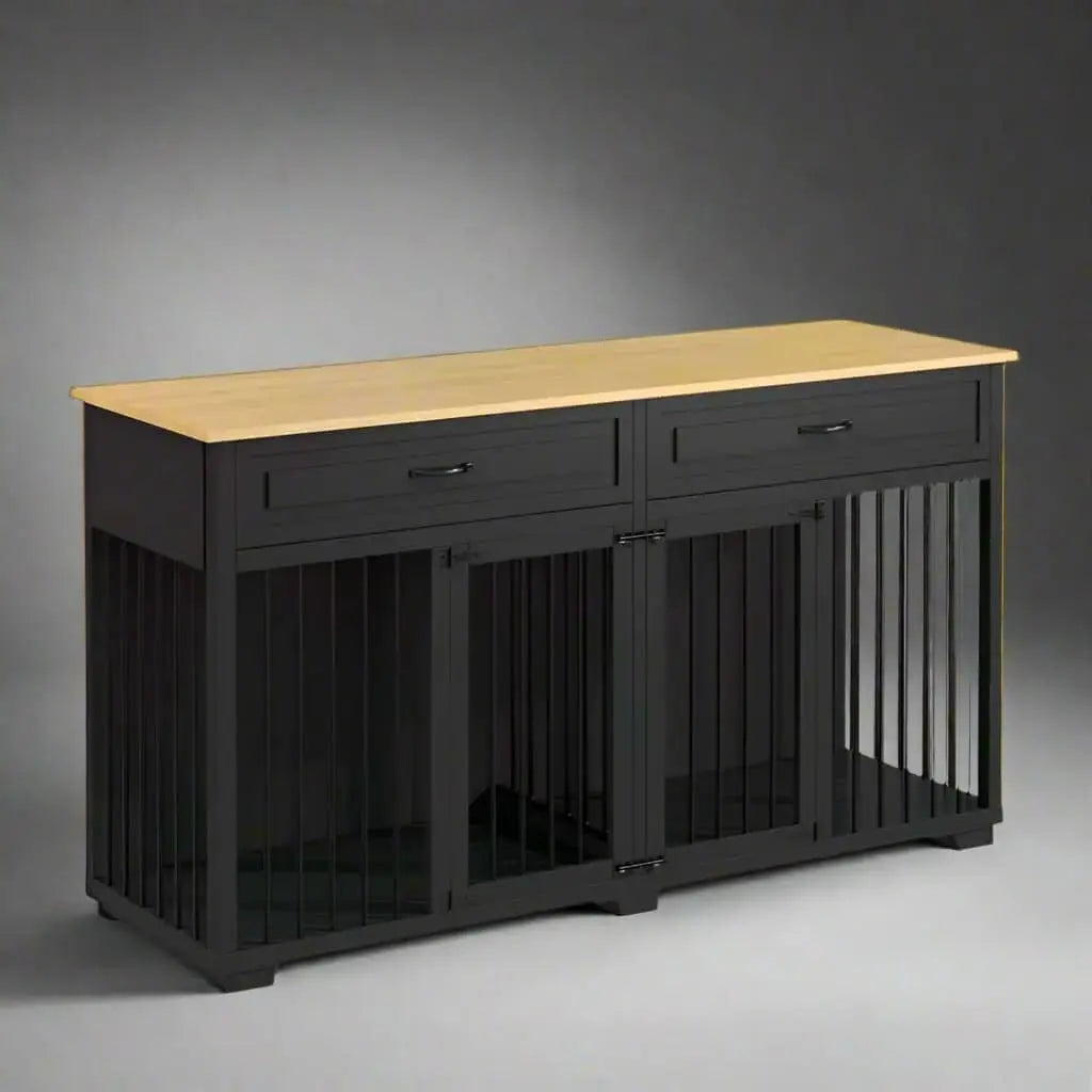 OnePaw VESTA Double Dog Furniture Crate with Drawers - Black - Furniture Crate by OnePaw Dog Company