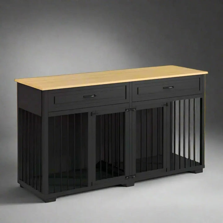 OnePaw VESTA Double Dog Furniture Crate with Drawers - Black - Furniture Crate by OnePaw Dog Company