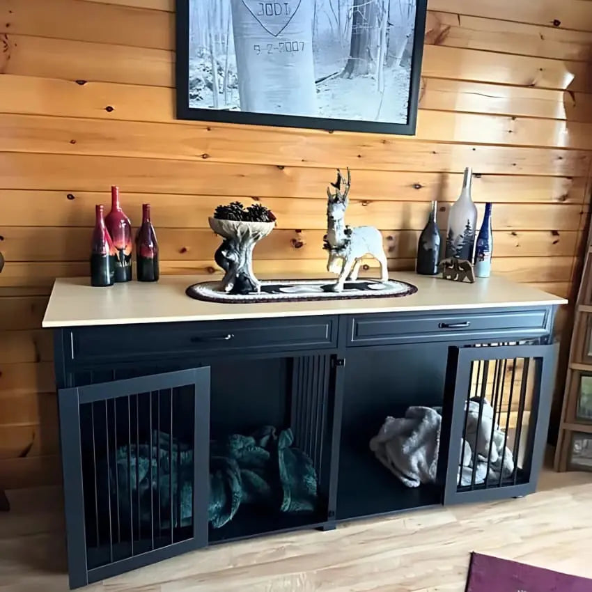 OnePaw VESTA Double Dog Furniture Crate with Drawers - - Furniture Crate by OnePaw Dog Company